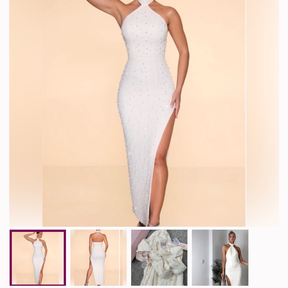 White Pearl High Neck Dress